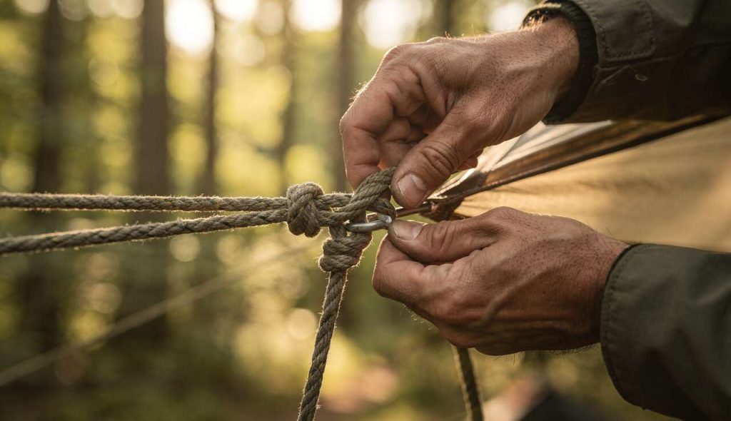 Techniques de nouage : sécuriser solidement votre bâche ou tente