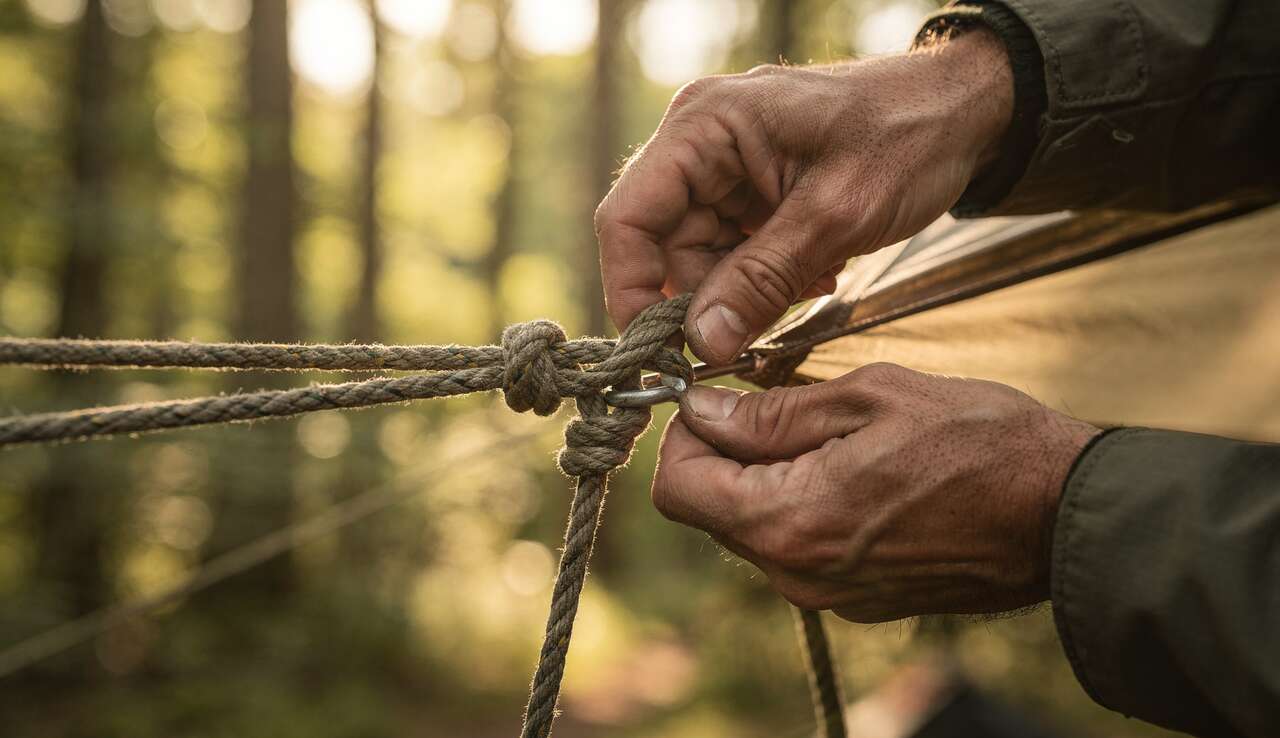 Techniques de nouage : sécuriser solidement votre bâche ou tente